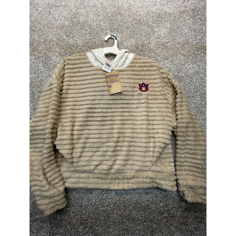 Rivalry Threads Hoodie Kids L Tan NEW Auburn Tigers Faux Fur Ribbed